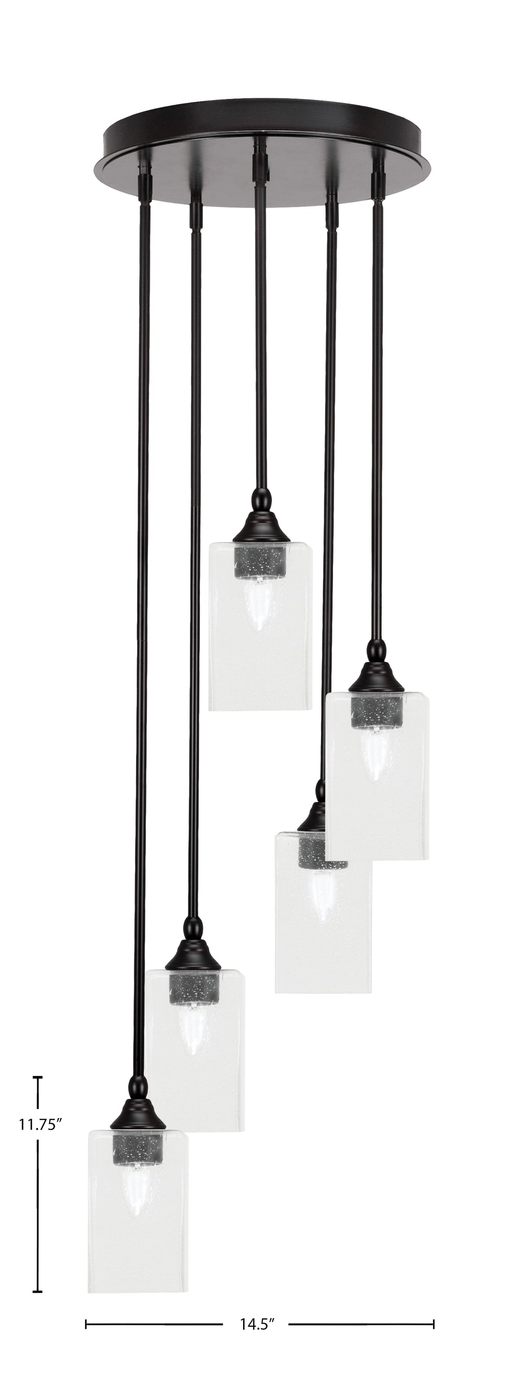 Empire Five Light Pendalier in Espresso with 4" Square Clear Bubble Shade