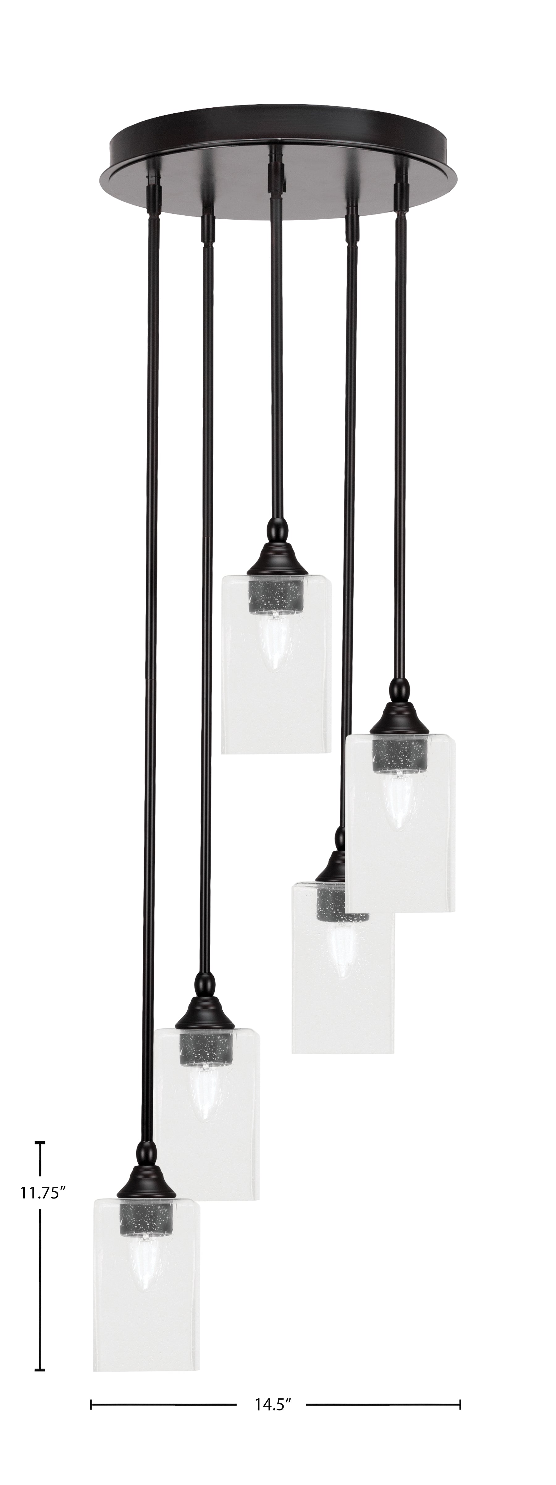 Empire Five Light Pendalier in Espresso with 4" Square Clear Bubble Shade