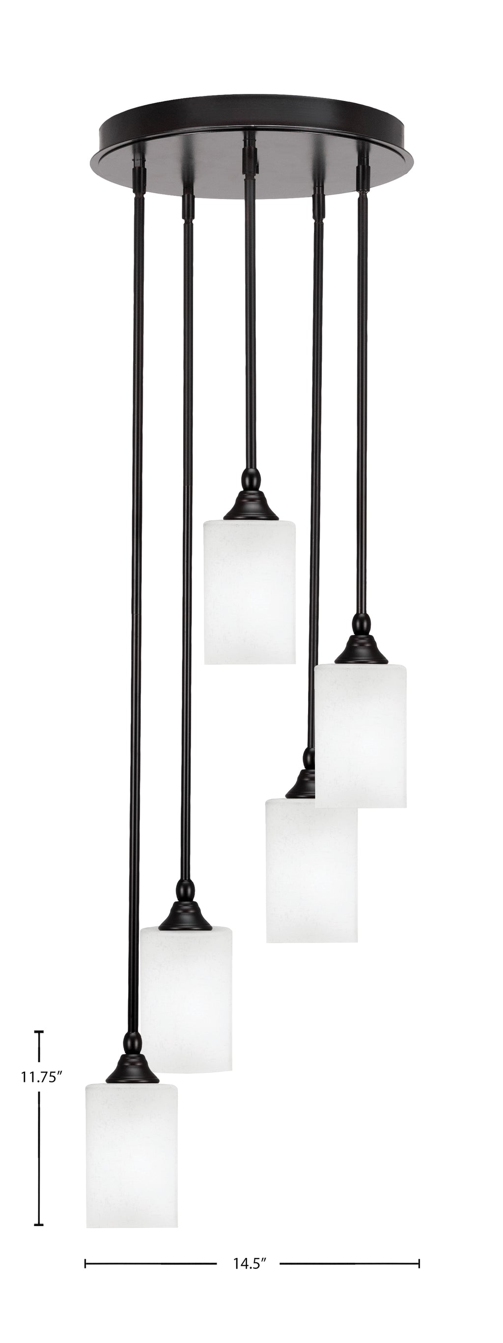 Empire Five Light Pendalier in Espresso with 4" Square White Muslin Shade