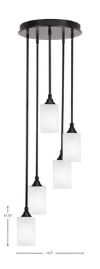 Empire Five Light Pendalier in Espresso with 4" Square White Muslin Shade