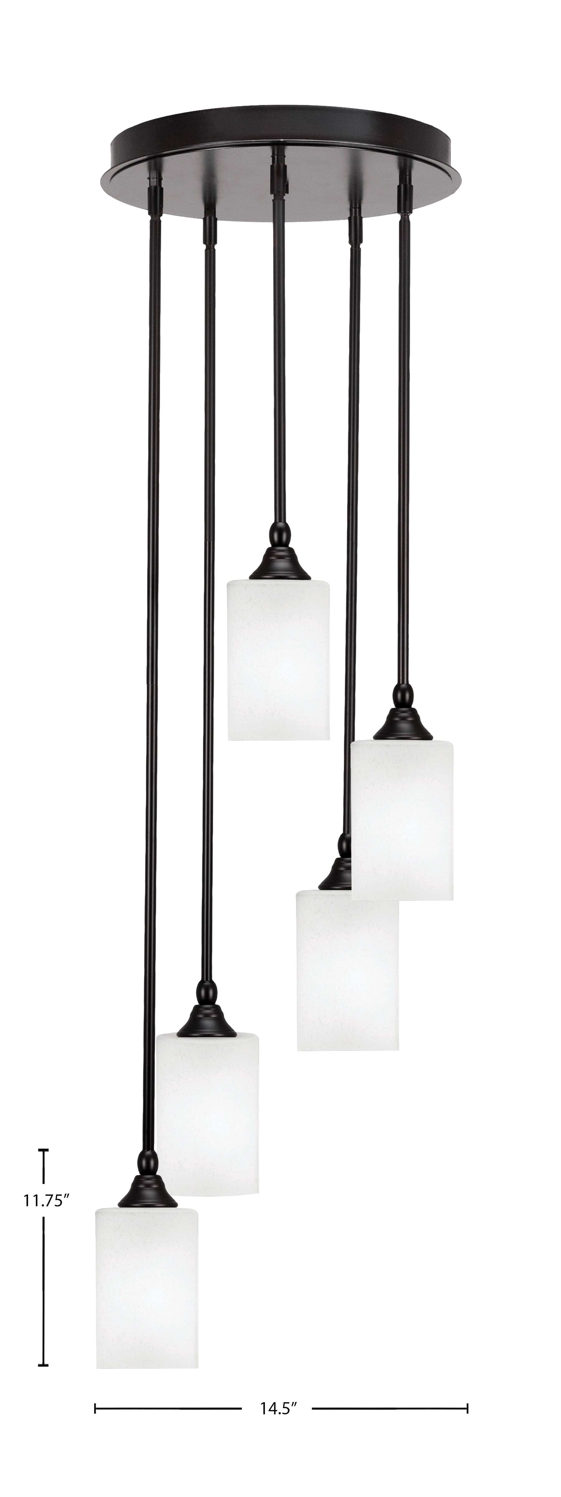 Empire Five Light Pendalier in Espresso with 4" Square White Muslin Shade