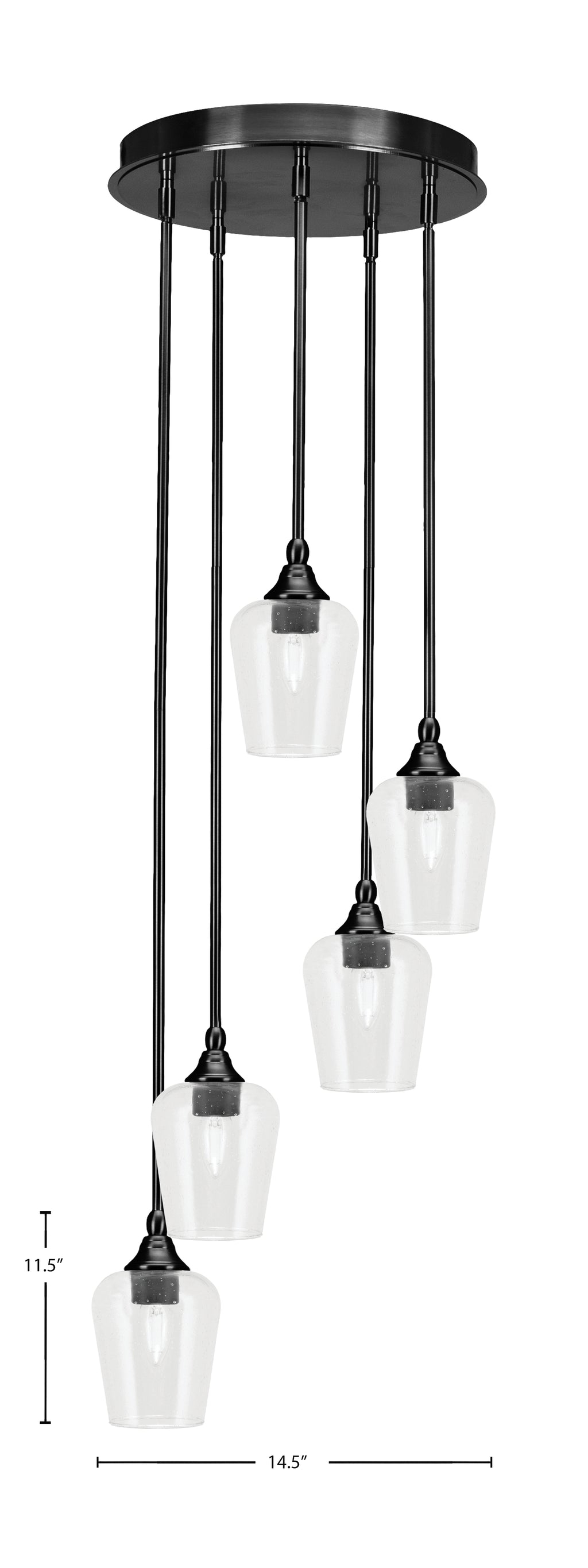 Empire Five Light Pendalier in Matte Black with 5" Clear Bubble Shade