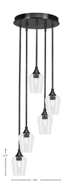 Empire Five Light Pendalier in Matte Black with 5" Clear Bubble Shade