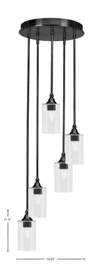 Empire Five Light Pendalier in Matte Black with 4" Clear Bubble Shade