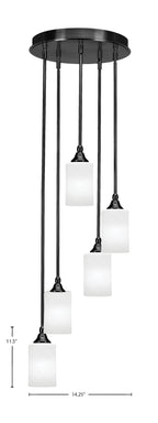 Empire Five Light Pendalier in Matte Black with 4" White Marble Shade