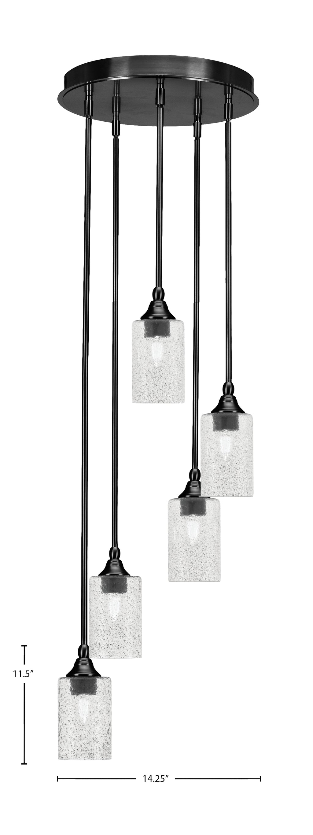 Empire Five Light Pendalier in Matte Black with 4" Smoke Bubble Shade