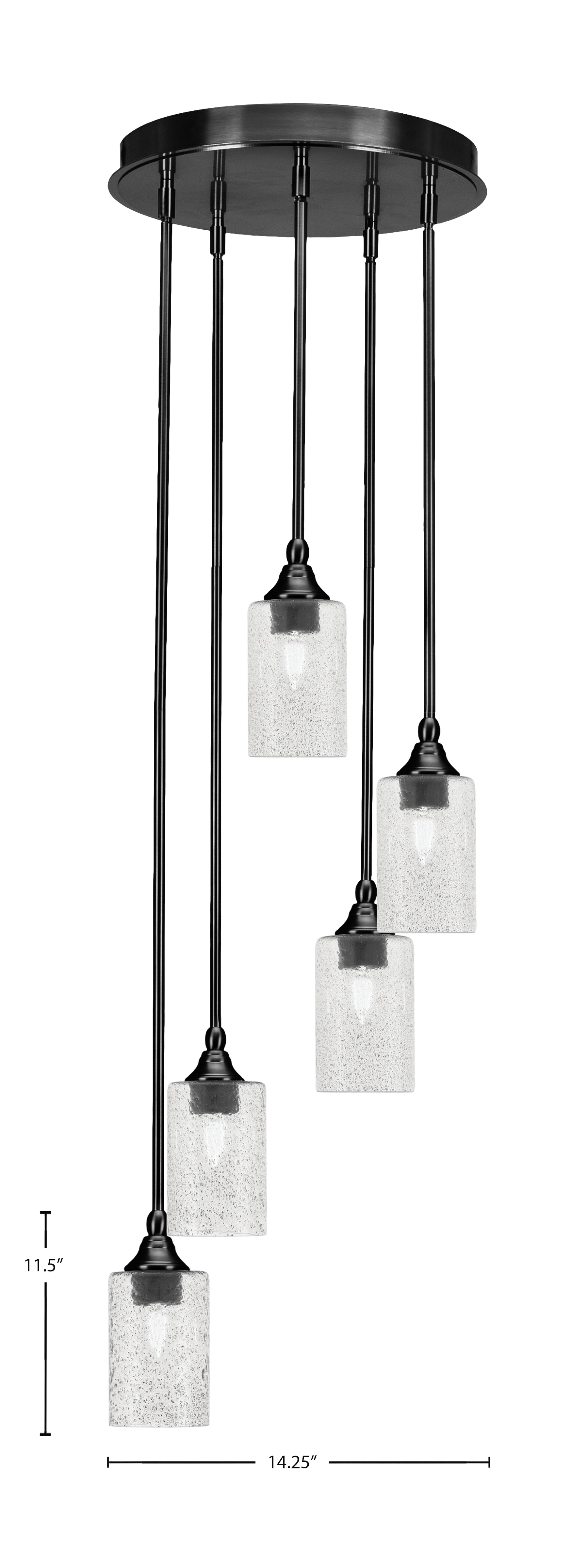 Empire Five Light Pendalier in Matte Black with 4" Smoke Bubble Shade