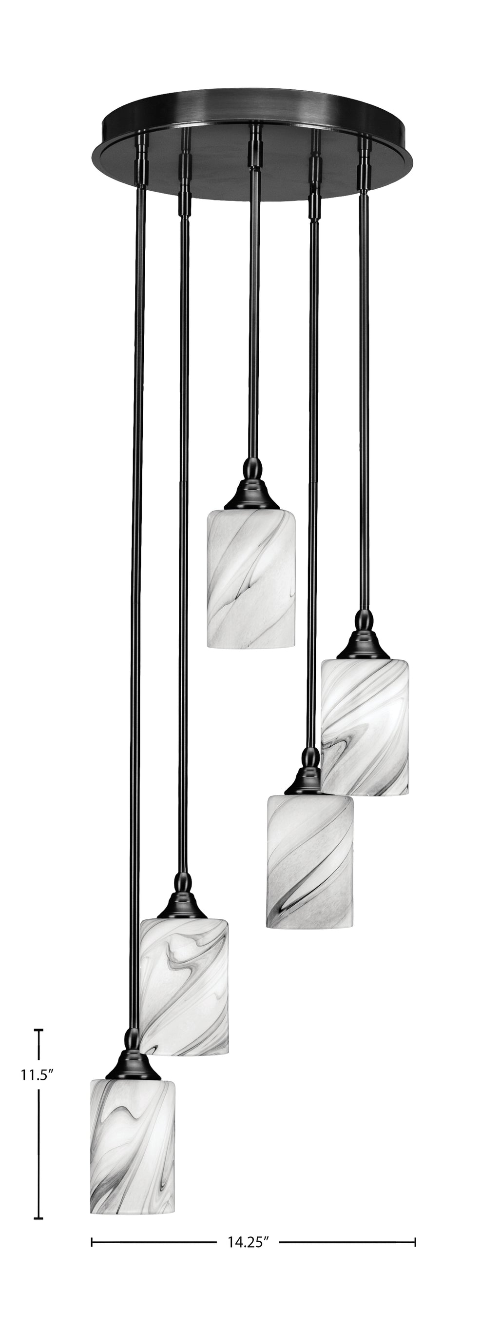 Empire Five Light Pendalier in Matte Black with 4" Onyx Swirl Shade