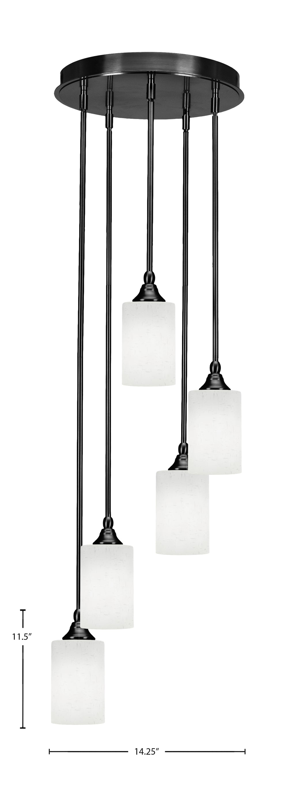 Empire Five Light Pendalier in Matte Black with 4" White Muslin Shade