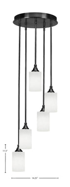 Empire Five Light Pendalier in Matte Black with 4" White Muslin Shade