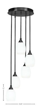 Empire Five Light Pendalier in Matte Black with 5" White Matrix Shade