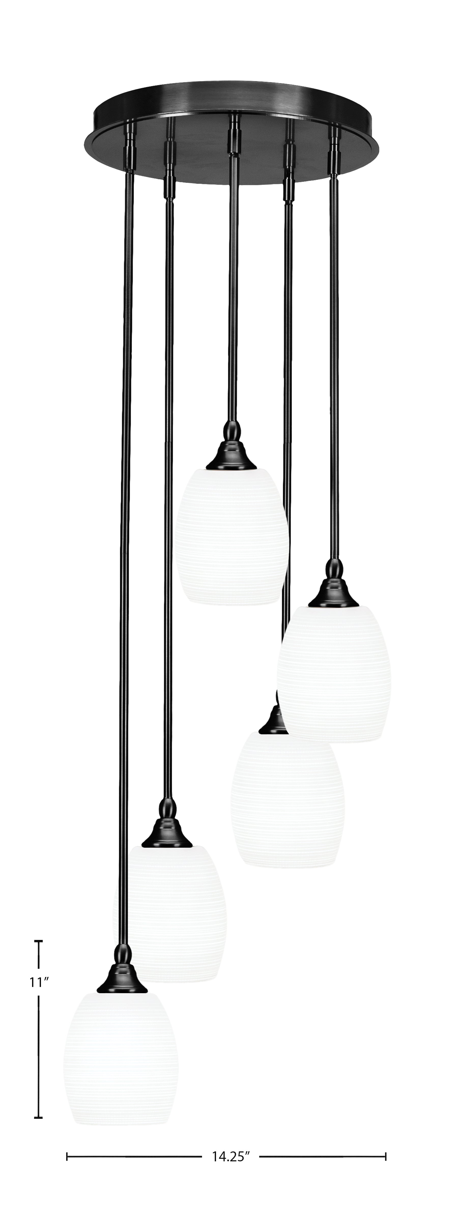 Empire Five Light Pendalier in Matte Black with 5" White Matrix Shade
