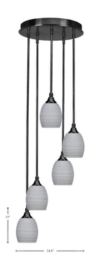 Empire Five Light Pendalier in Matte Black with 5" Gray Matrix Shade