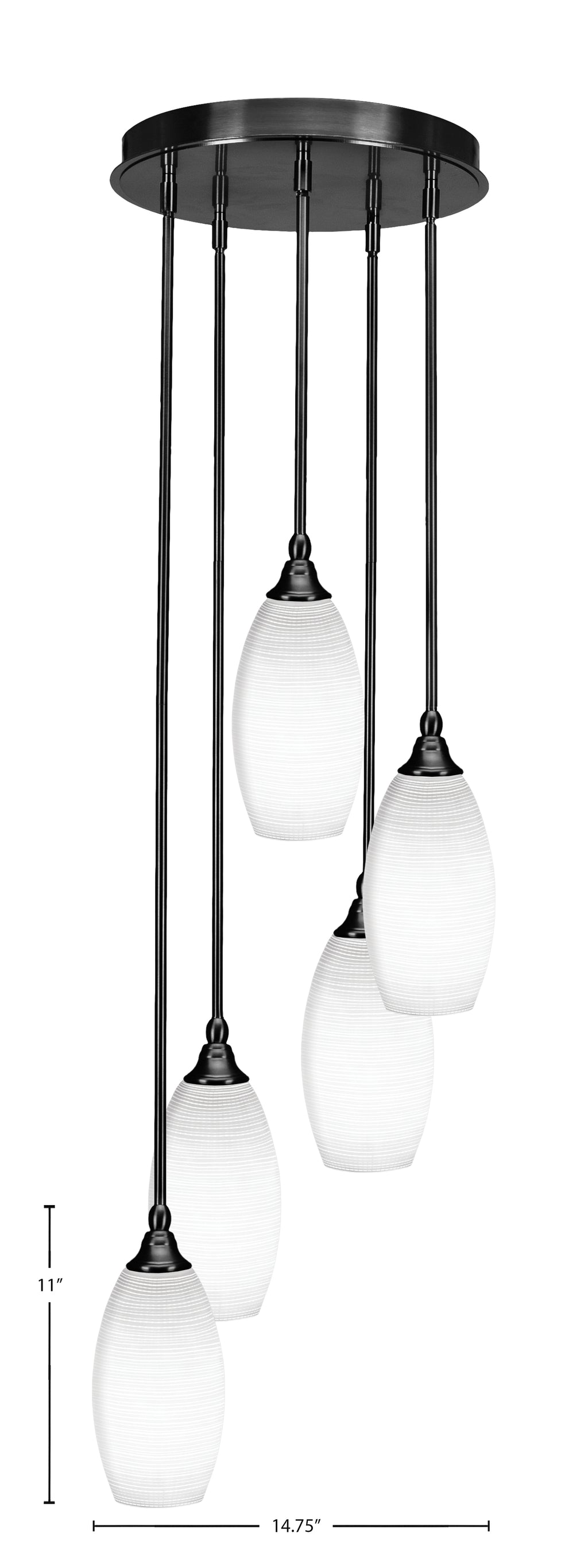 Empire Five Light Pendalier in Matte Black with 5.5" White Matrix Shade