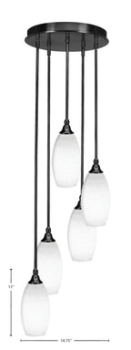 Empire Five Light Pendalier in Matte Black with 5.5" White Matrix Shade