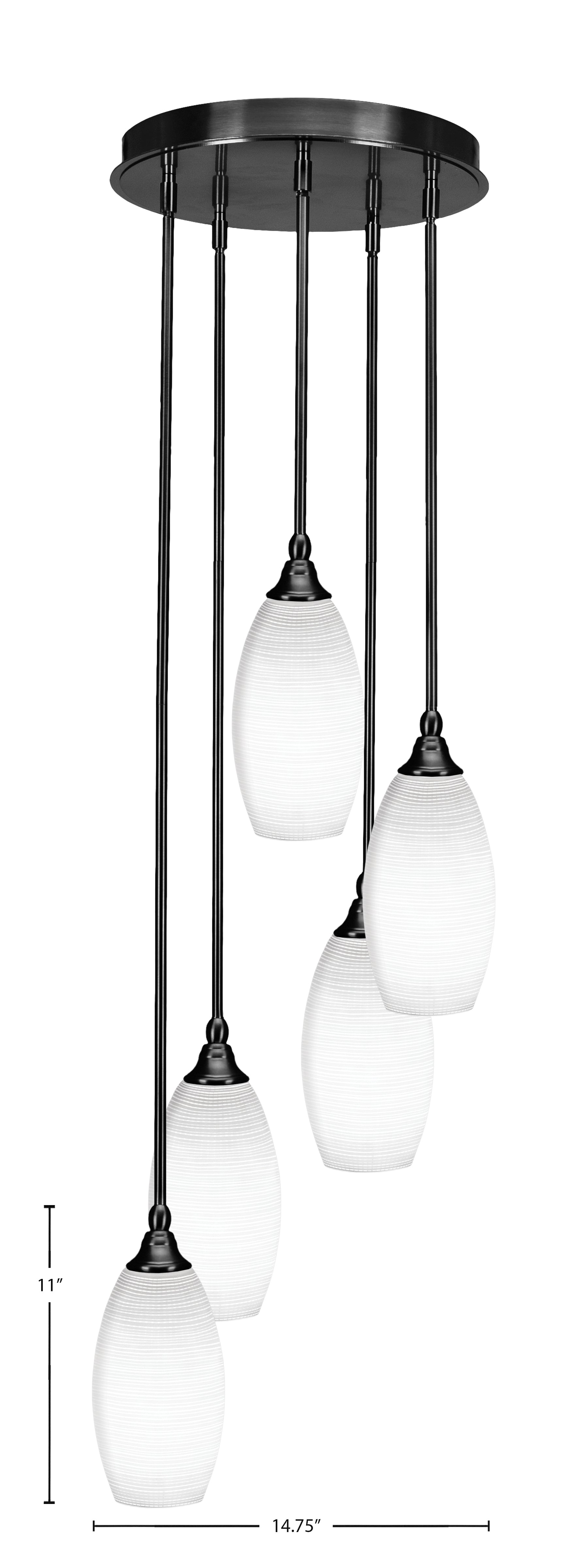 Empire Five Light Pendalier in Matte Black with 5.5" White Matrix Shade