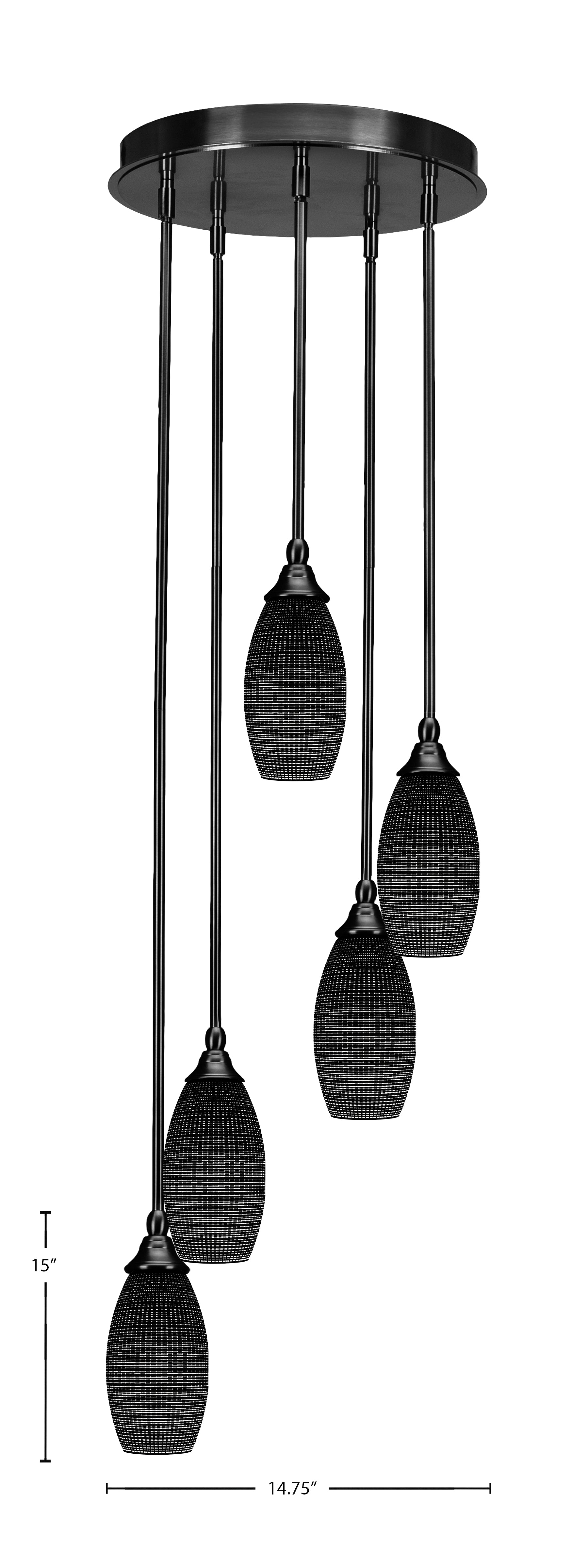 Empire Five Light Pendalier in Matte Black with 5.5" Black Matrix Shade