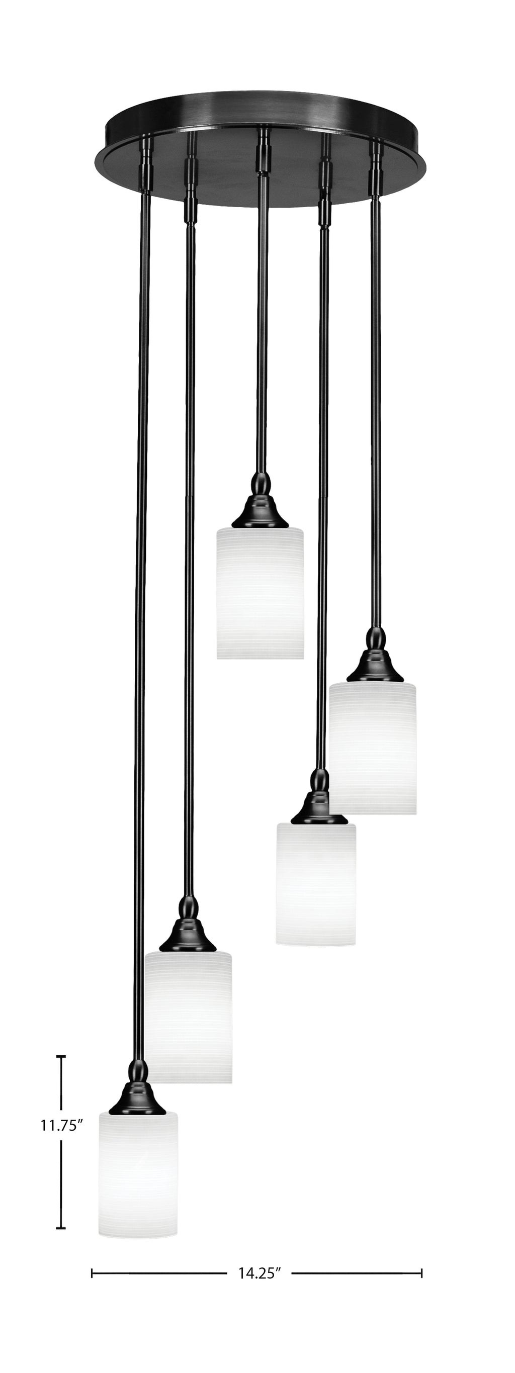 Empire Five Light Cluster Pendalier in Matte Black with 4" White Matrix Shade