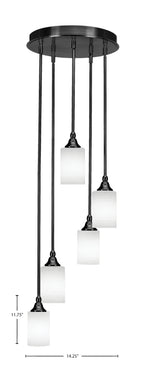 Empire Five Light Cluster Pendalier in Matte Black with 4" White Matrix Shade