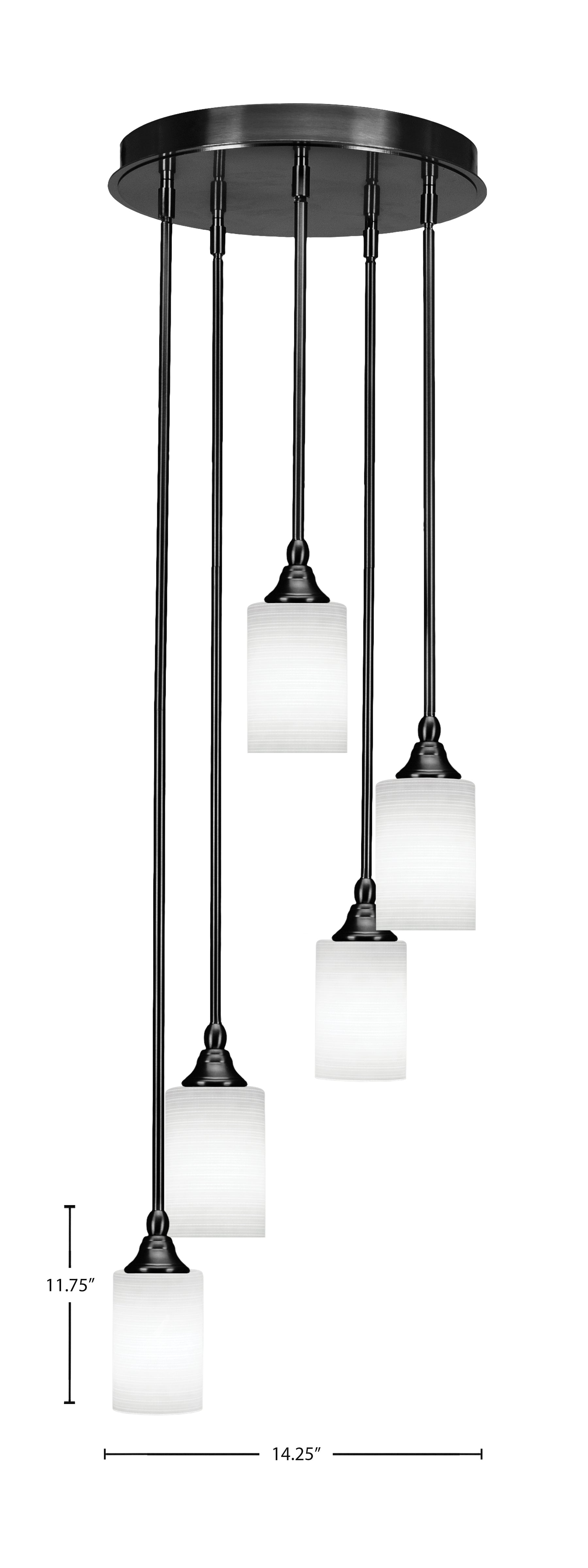 Empire Five Light Cluster Pendalier in Matte Black with 4" White Matrix Shade