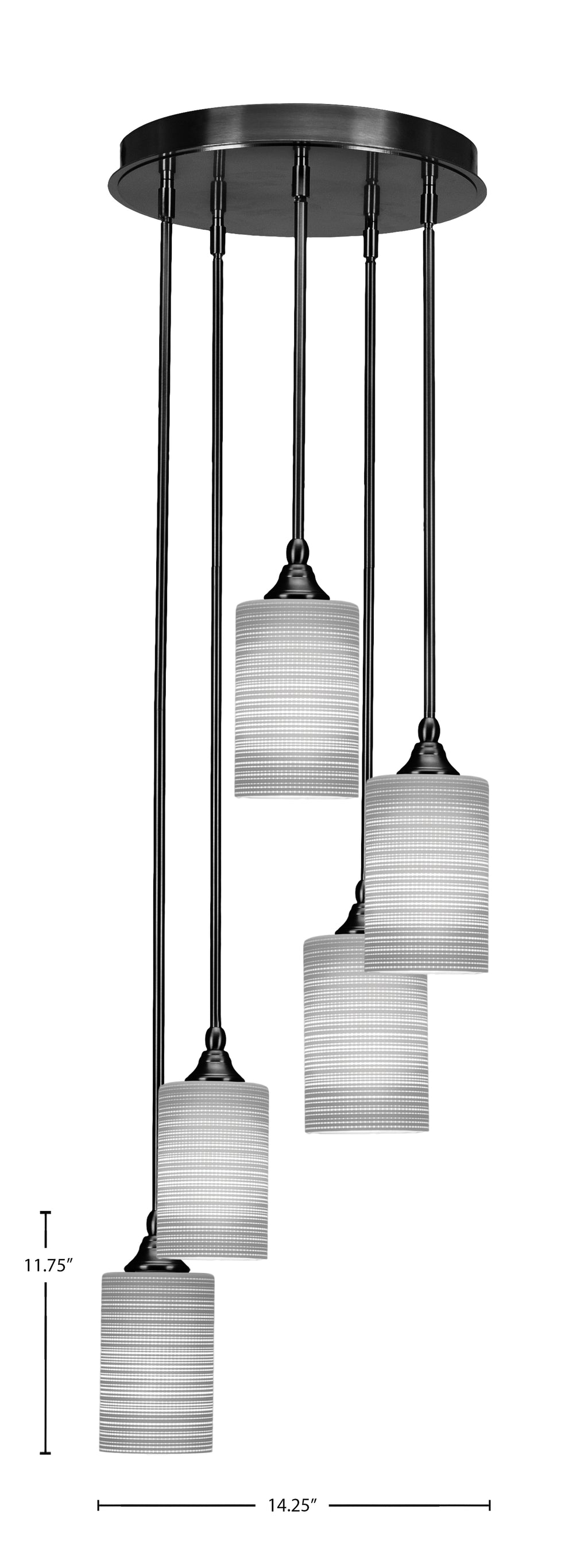 Empire Five Light Cluster Pendalier in Matte Black with 4" Gray Matrix Shade