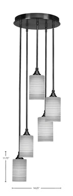 Empire Five Light Cluster Pendalier in Matte Black with 4" Gray Matrix Shade
