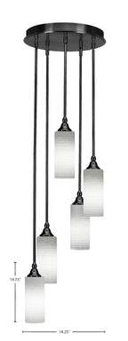 Empire Five Light Cluster Pendalier in Matte Black with 4" White Matrix Shade