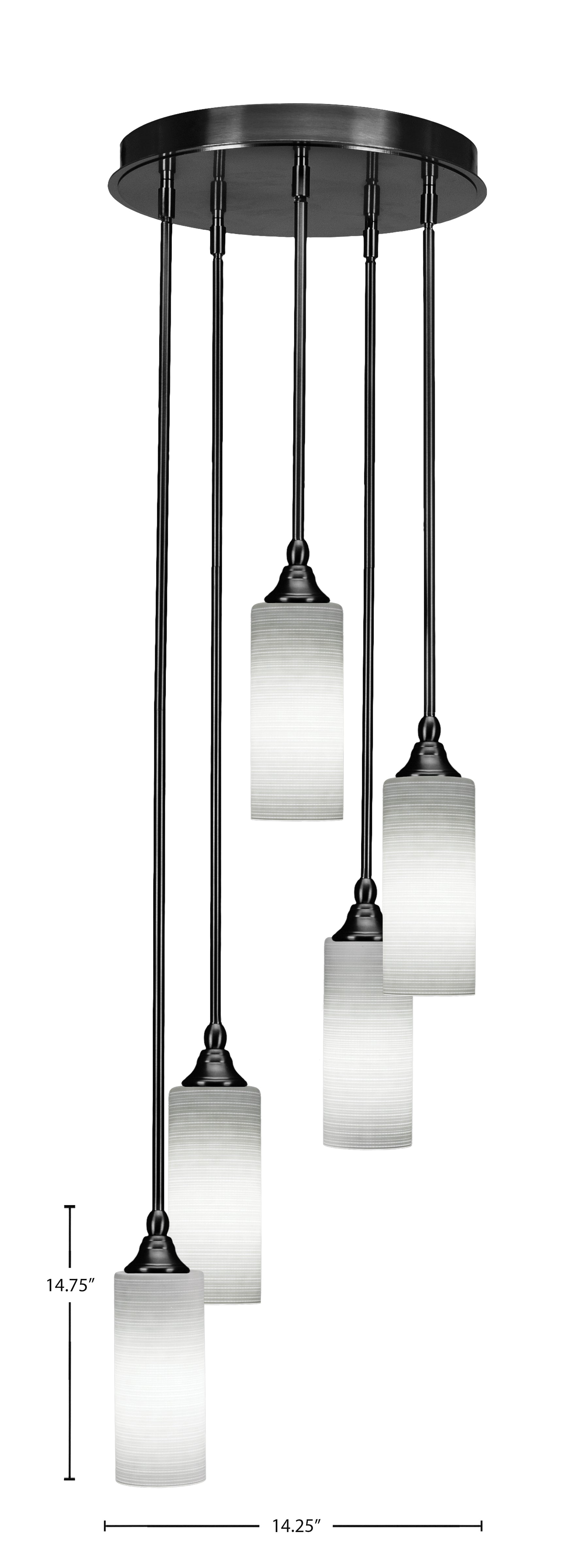 Empire Five Light Cluster Pendalier in Matte Black with 4" White Matrix Shade