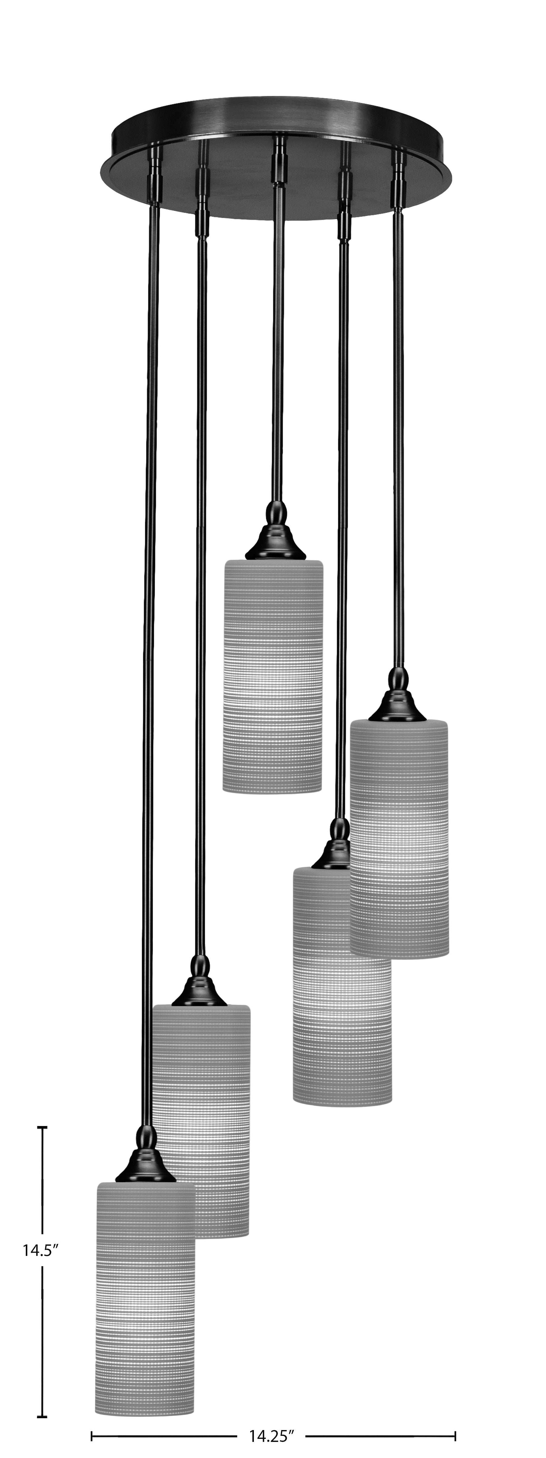 Empire Five Light Cluster Pendalier in Matte Black with 4" Gray Matrix Shade