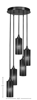 Empire Five Light Cluster Pendalier in Matte Black with 4" Black Matrix Shade