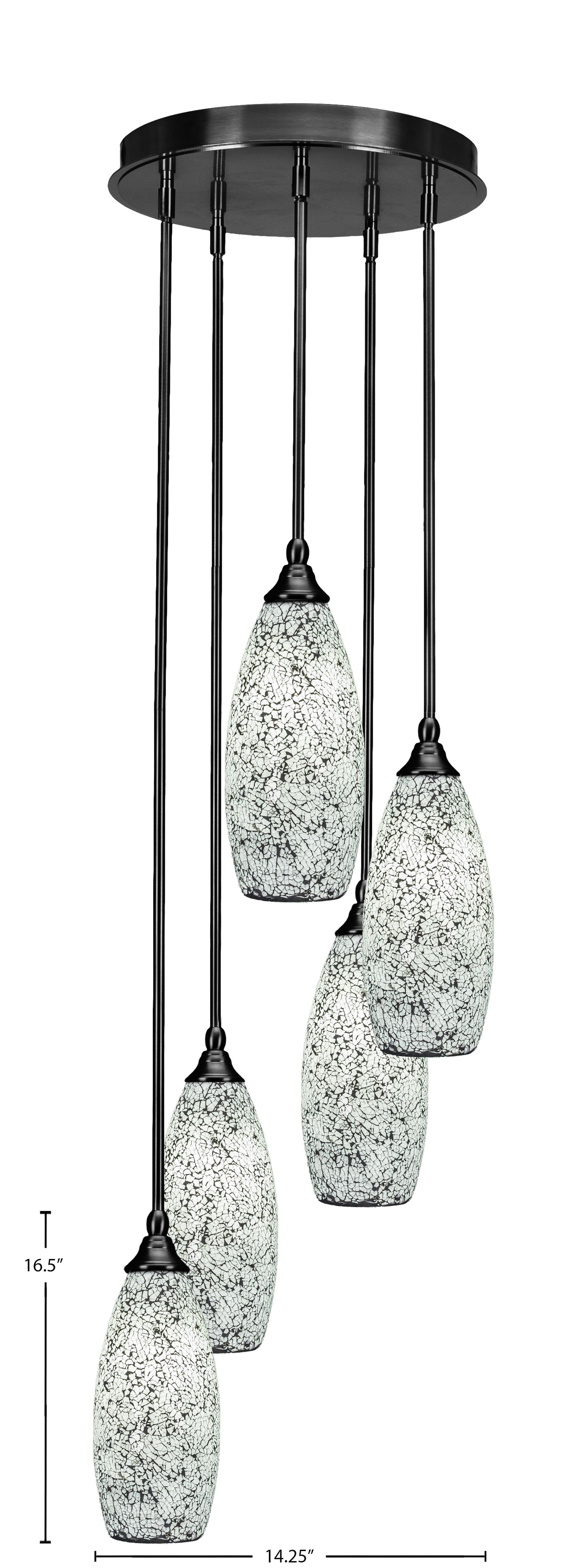 Empire Five Light Pendalier in Matte Black with 5.5" Black Fusion Shade