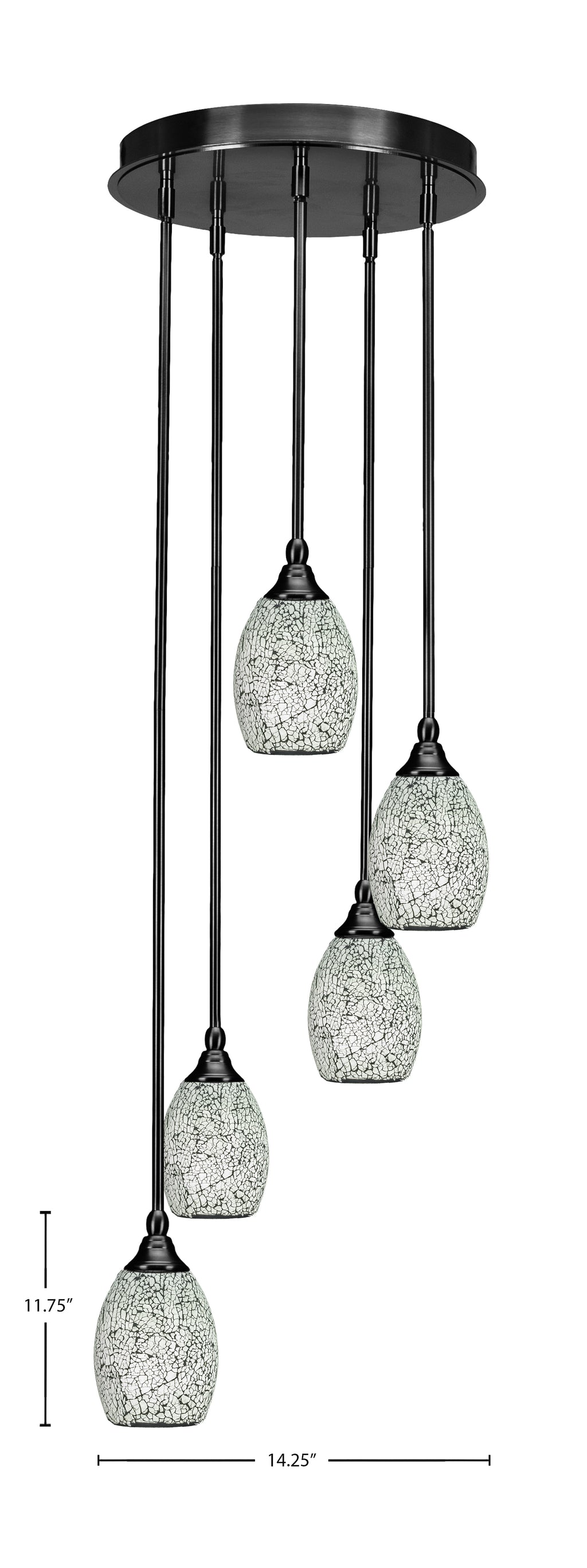 Empire Five Light Pendalier in Matte Black with 5" Black Fusion Shade