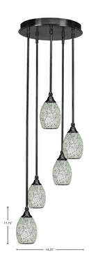 Empire Five Light Pendalier in Matte Black with 5" Black Fusion Shade