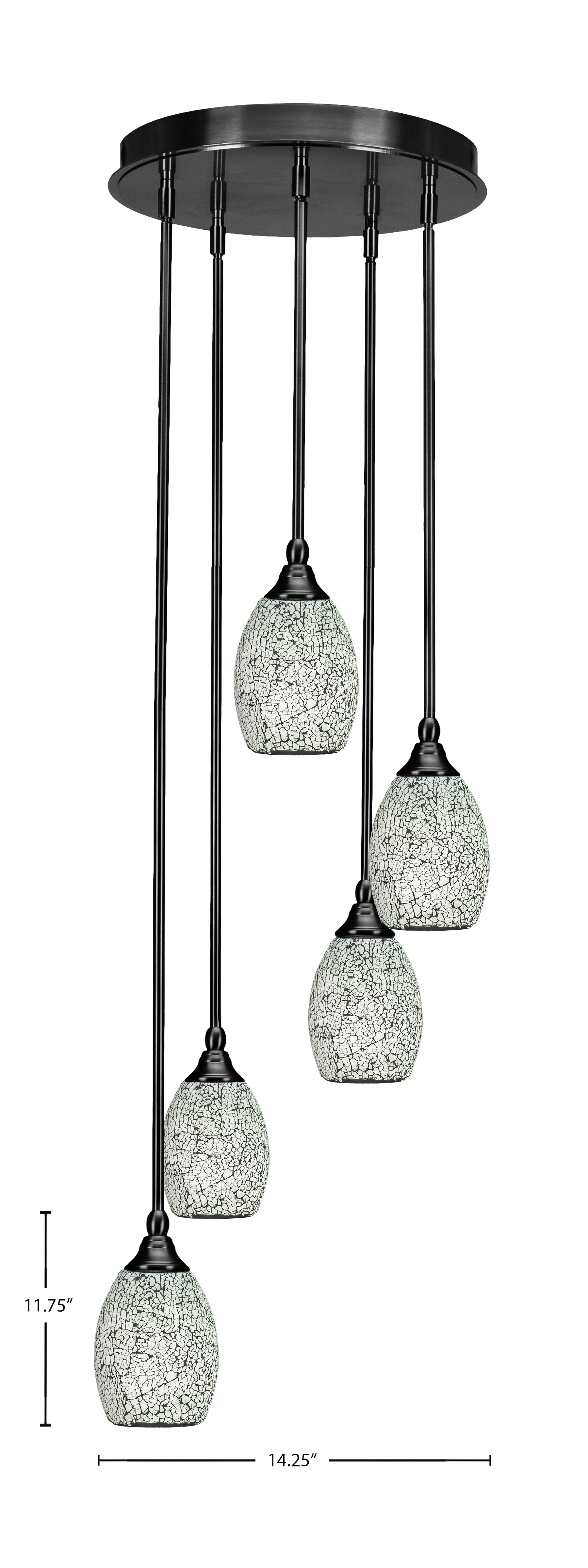 Empire Five Light Pendalier in Matte Black with 5" Black Fusion Shade