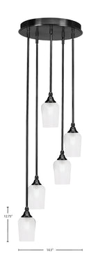 Empire Five Light Pendalier in Matte Black with 5" Clear Textured Shade
