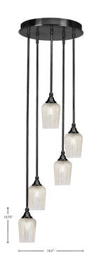 Empire Five Light Pendalier in Matte Black with 5" Silver Textured Shade