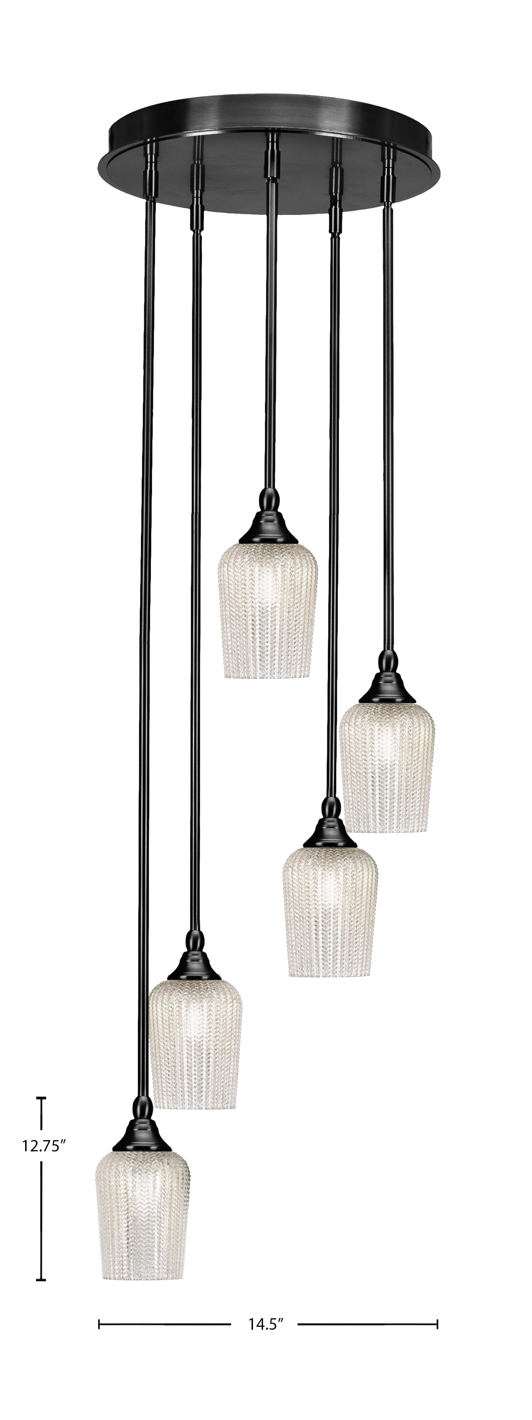 Empire Five Light Pendalier in Matte Black with 5" Silver Textured Shade