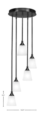 Empire Five Light Pendalier in Matte Black with 4.5" Square White Muslin Shade