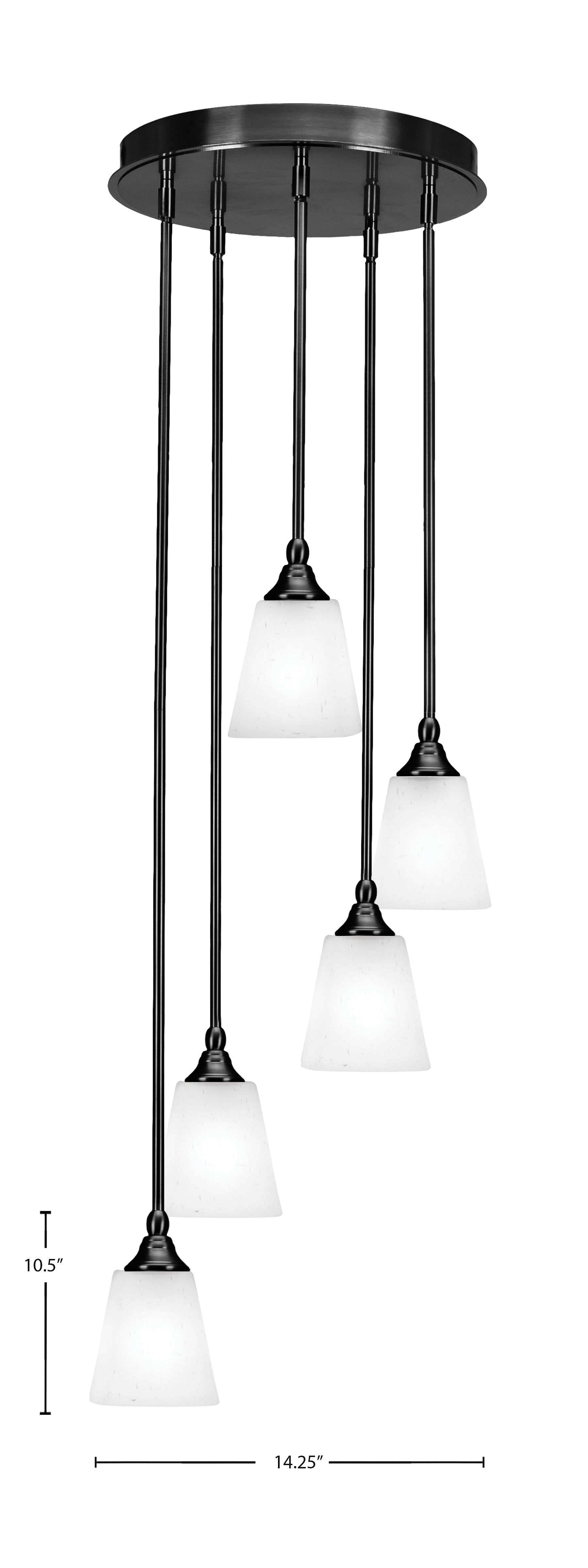 Empire Five Light Pendalier in Matte Black with 4.5" Square White Muslin Shade