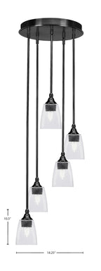 Empire Five Light Pendalier in Matte Black with 4.5" Square Clear Bubble Shade