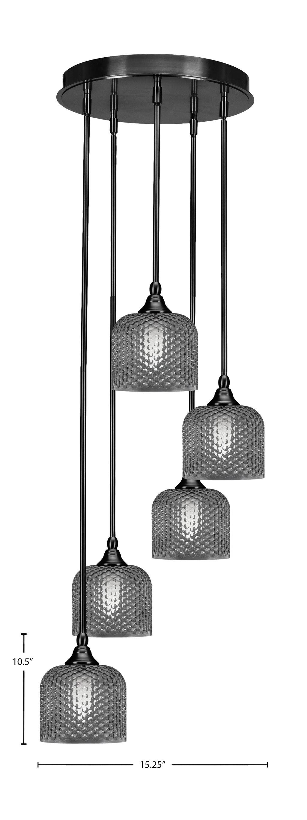 Empire Five Light Pendalier in Matte Black with Smoke Textured Shade