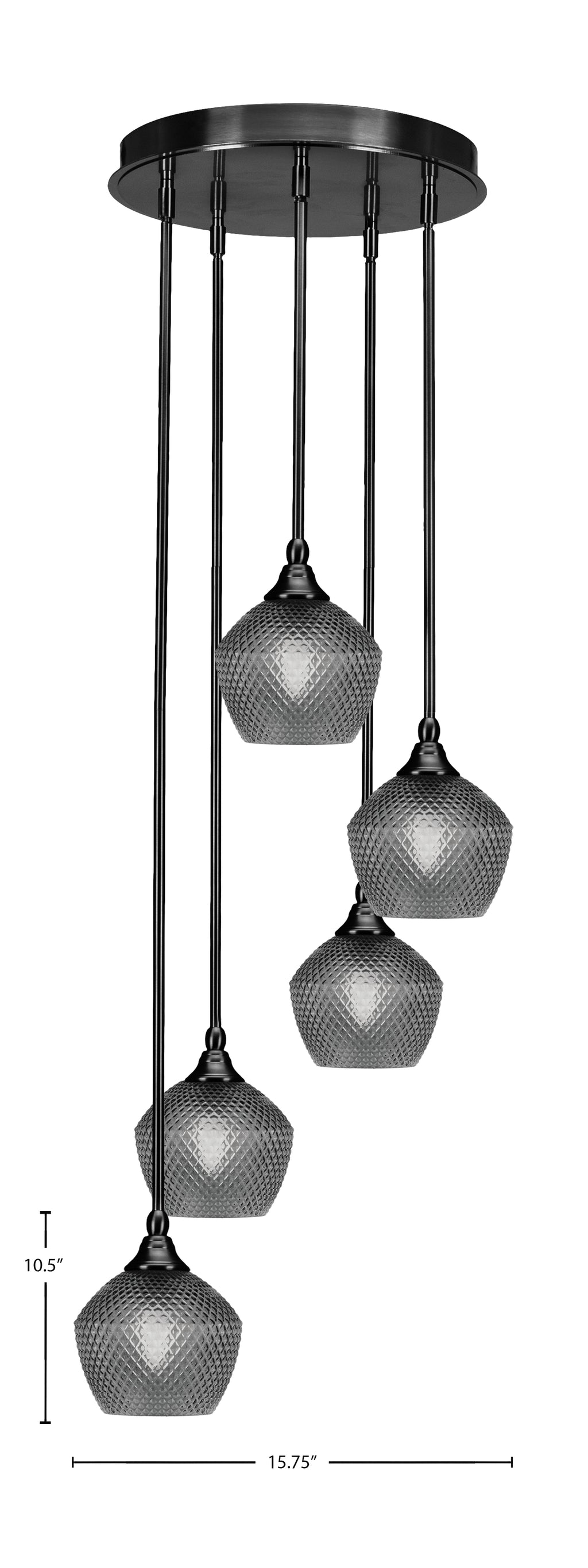 Empire Five Light Pendalier in Matte Black with Smoke Textured Shade