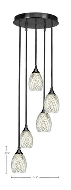 Empire Five Light Pendalier in Matte Black with 5" Natural Fusion Shade