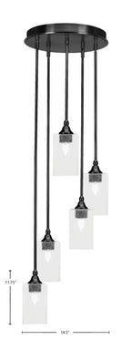 Empire Five Light Pendalier in Matte Black with 4" Square Clear Bubble Shade