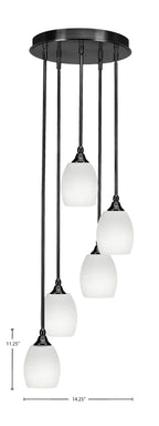 Empire Five Light Pendalier in Matte Black with 5" White Linen Shade