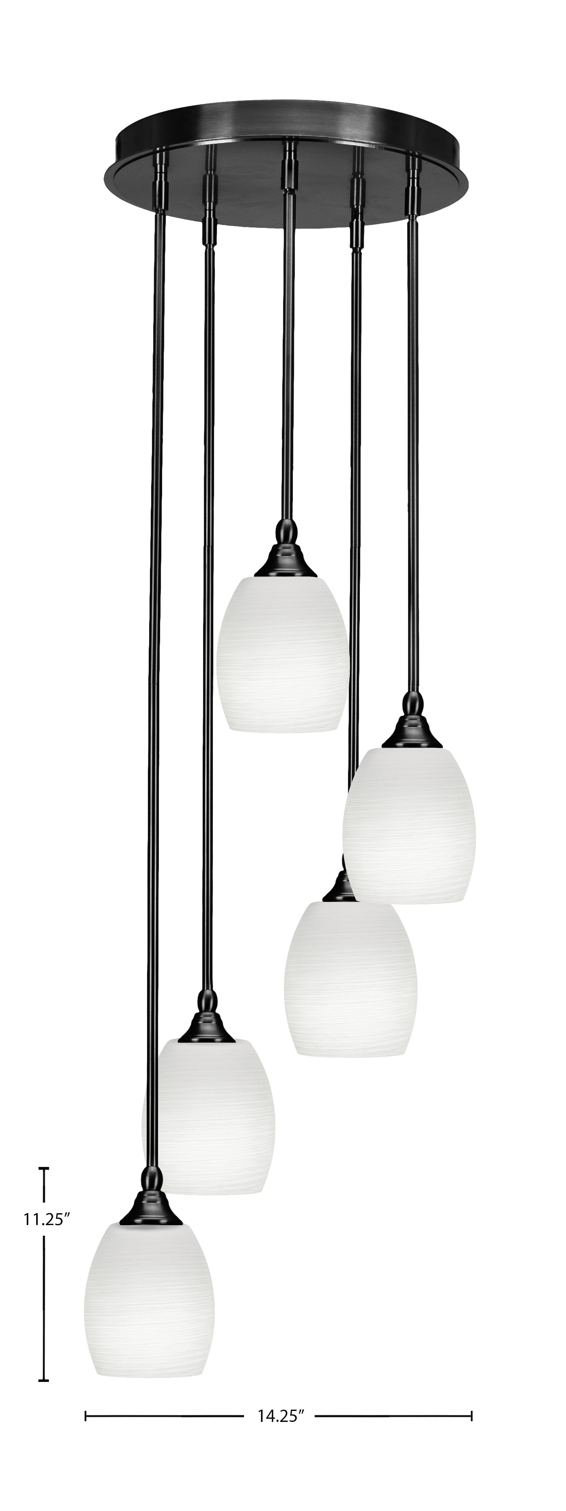 Empire Five Light Pendalier in Matte Black with 5" White Linen Shade