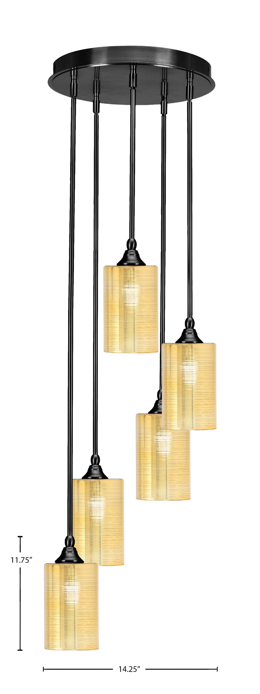 Empire Five Light Pendalier in Matte Black with 4" Gold Matrix Shade