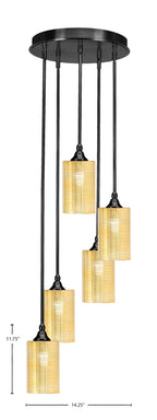 Empire Five Light Pendalier in Matte Black with 4" Gold Matrix Shade