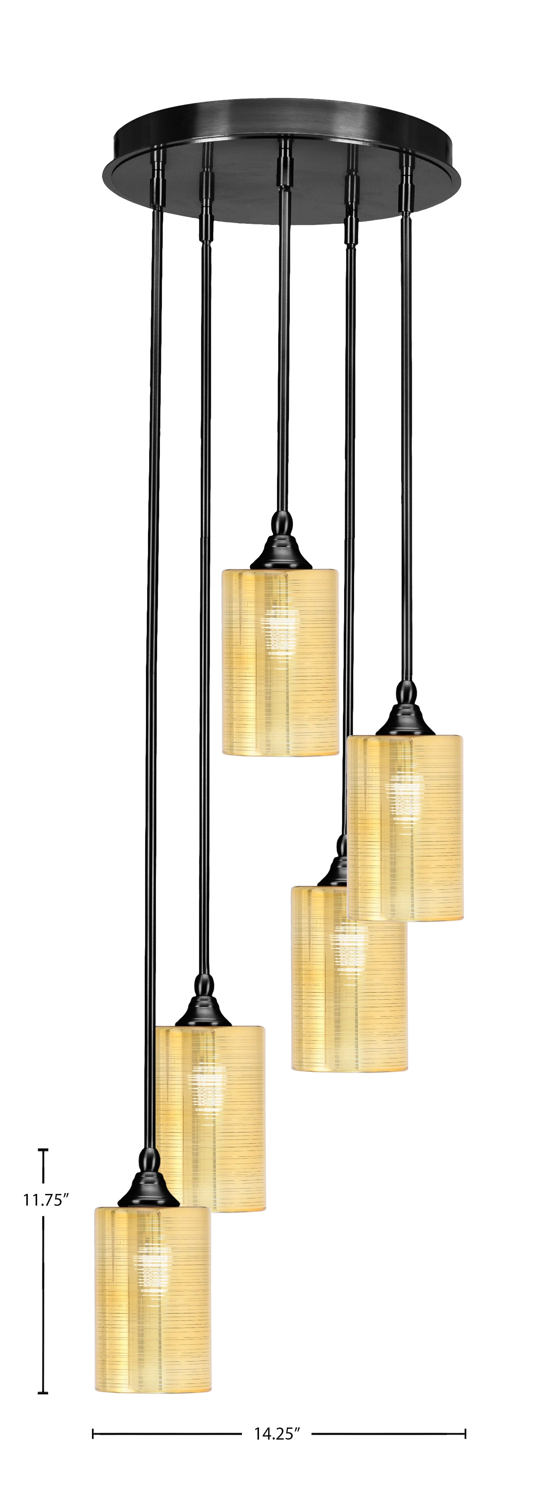 Empire Five Light Pendalier in Matte Black with 4" Gold Matrix Shade