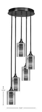 Empire Five Light Pendalier in Matte Black with 4" Silver Matrix Shade
